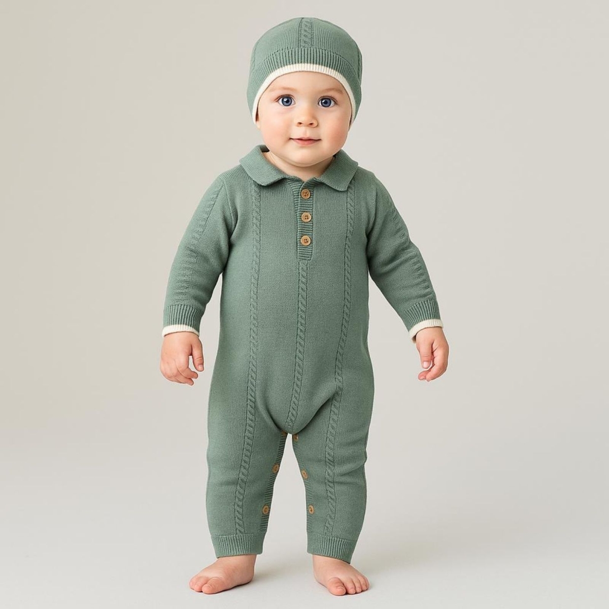 BABY MY 4120-ERKEK 3/12 AY TRİKO TULUM ŞAPKA