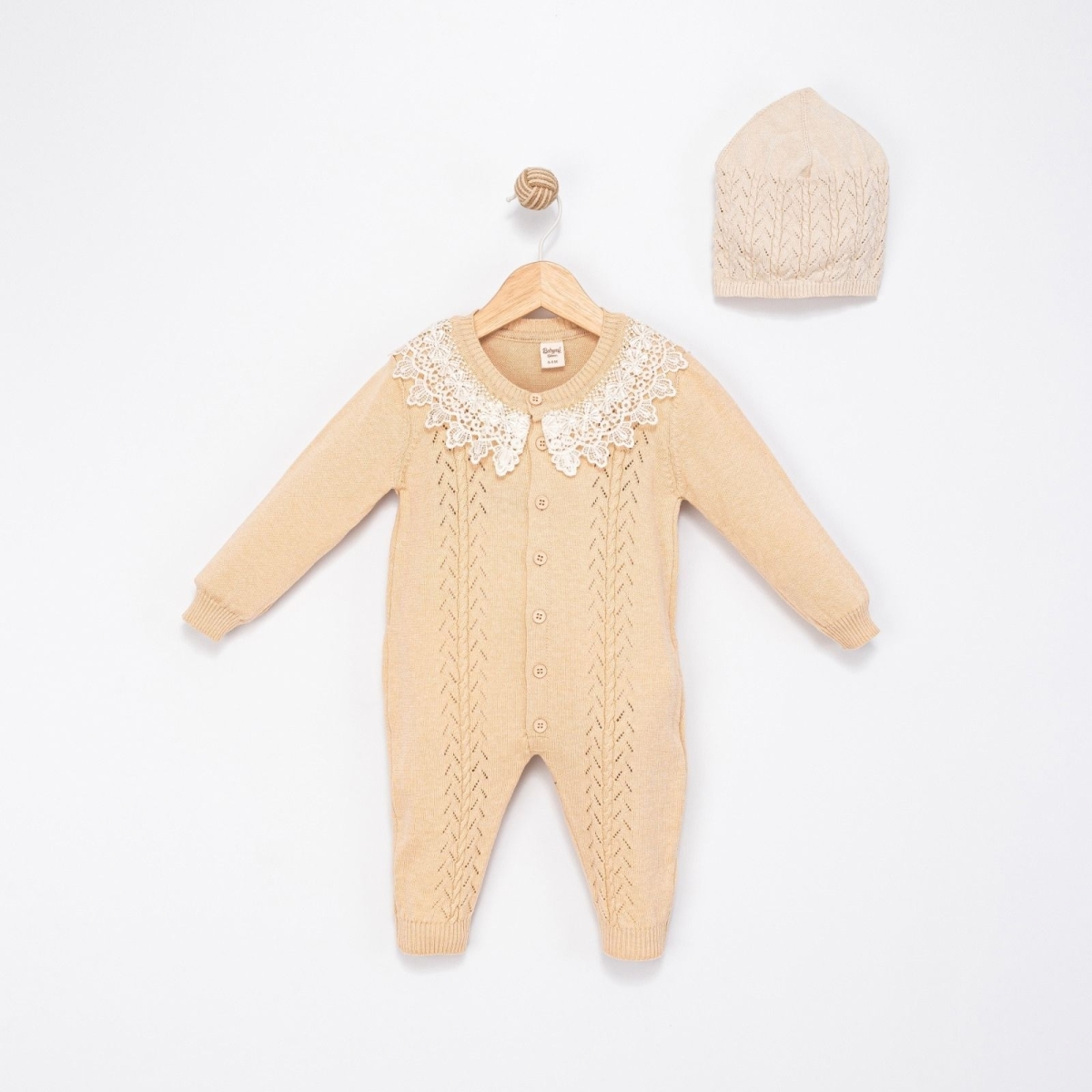 BABY MY 4146-KIZ 3/12 AY YAKA DANTELLİ TRİKO TULUM ŞAPKA