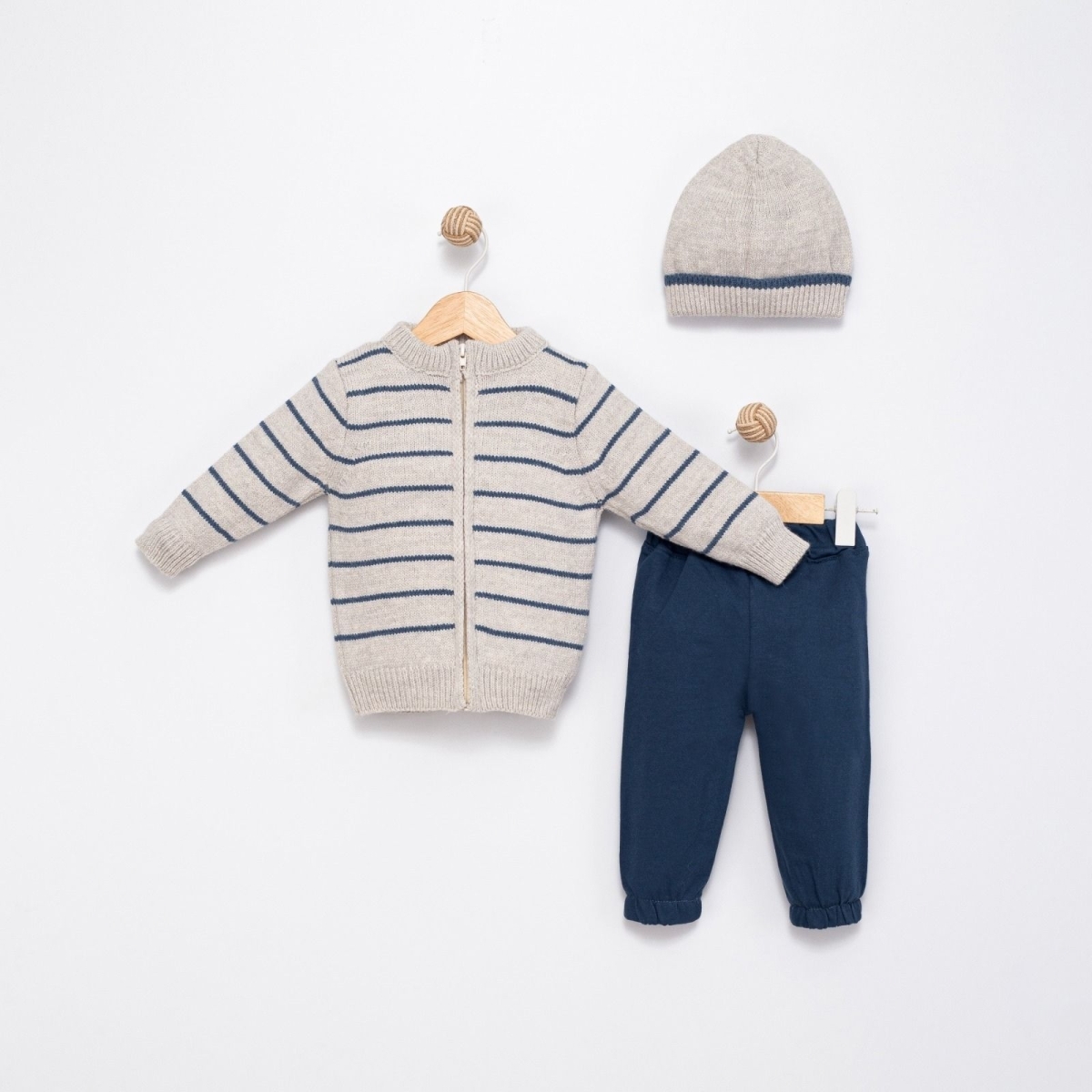 BABY MY 4149-ERKEK 3/12 AY ÇİZGİLİ TRİKO PANTOLON HIRKA