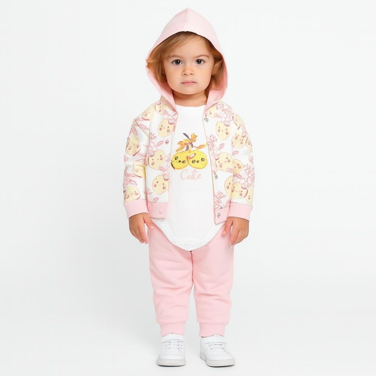 BABYİM 2229-KIZ 3/9 AY ÇİÇEKLİ 3LÜ KAPŞONLU TAKIM