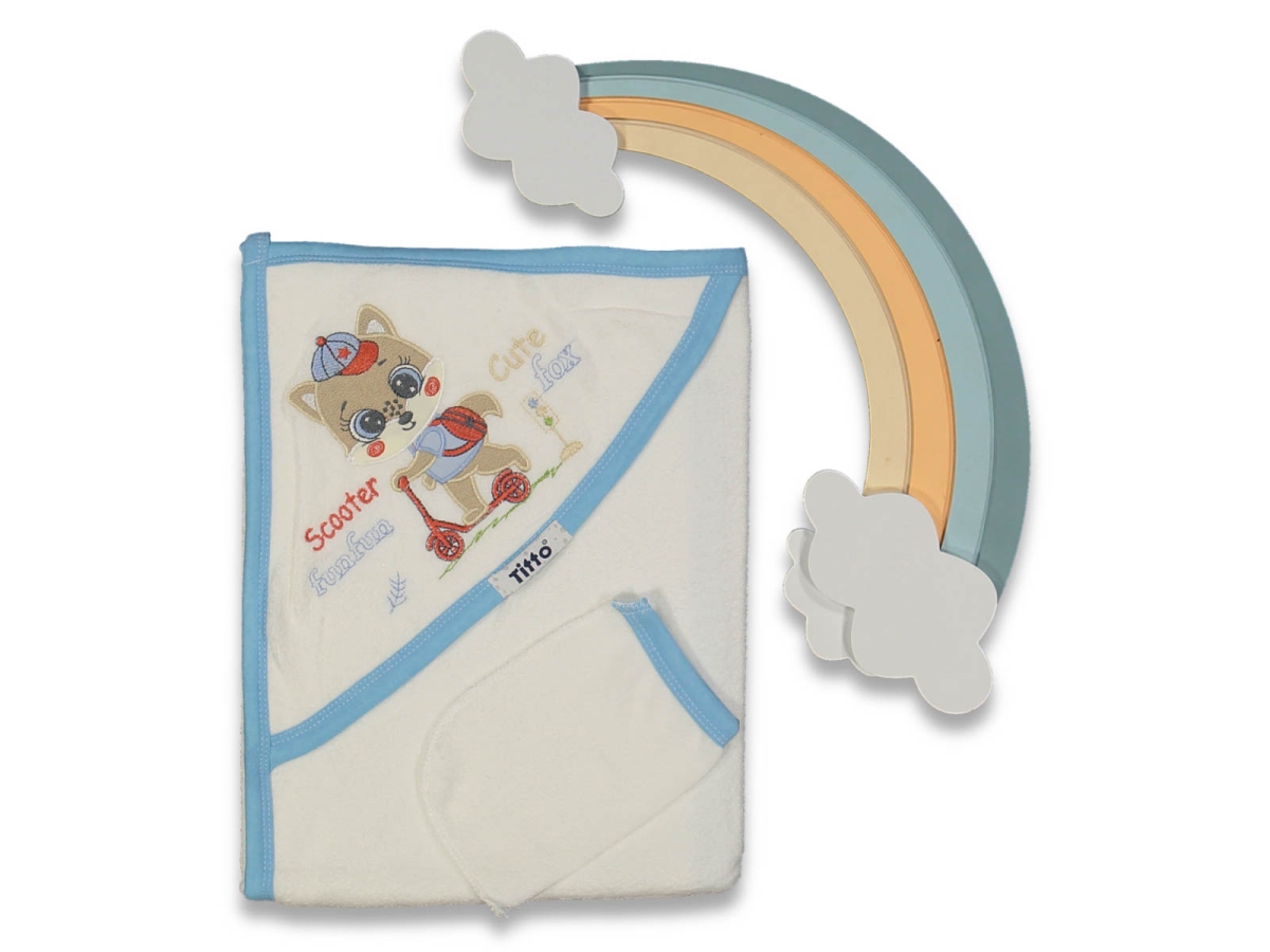 BEBE 1/24 AY ÇİFT KAT PATENLİ KEDİ NAKIŞLI HAVLU SİLGİ