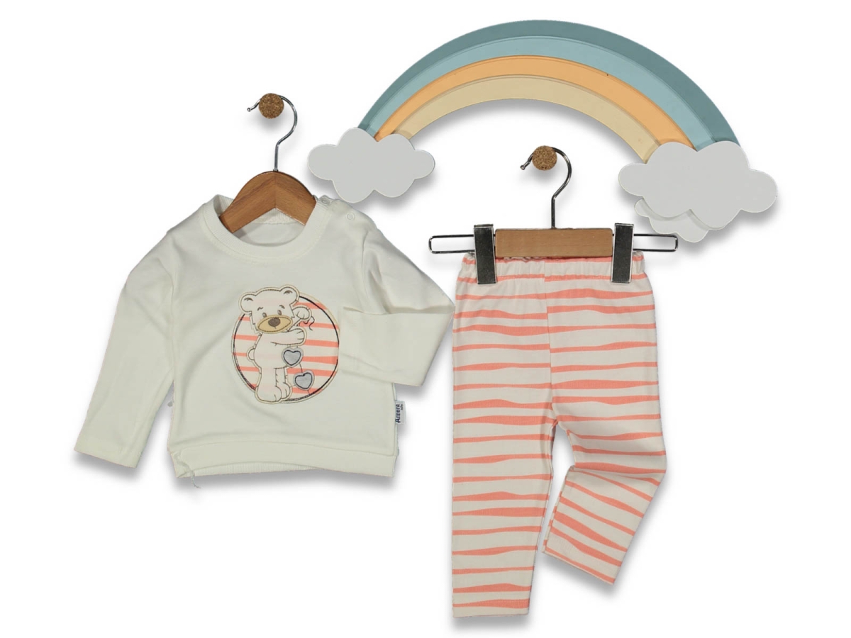 BEBE 6/12 AY ÇİZGİLİ KÖPEK KALP NAKIŞLI  TAKIM