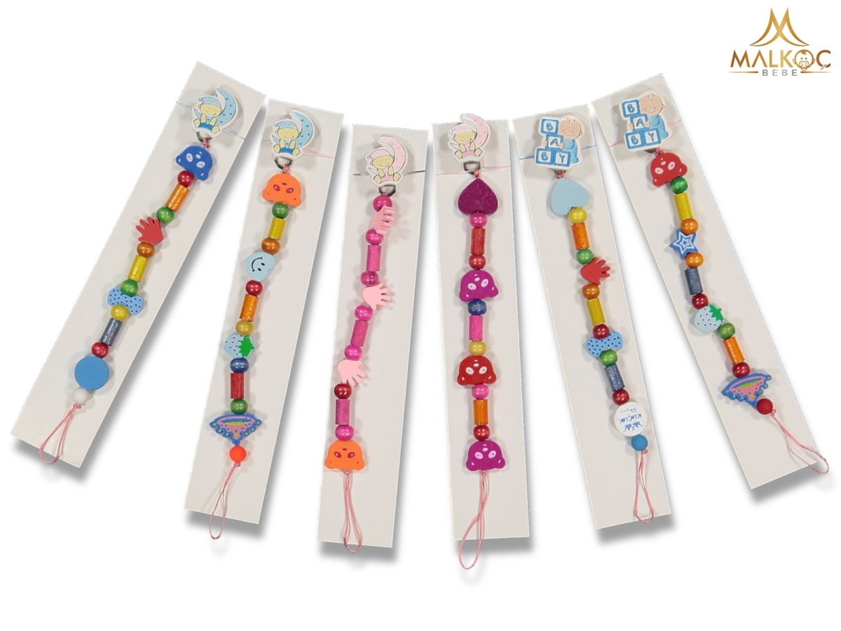 BEBE AHŞAP BONCUKLU EMZİK TUTUCU