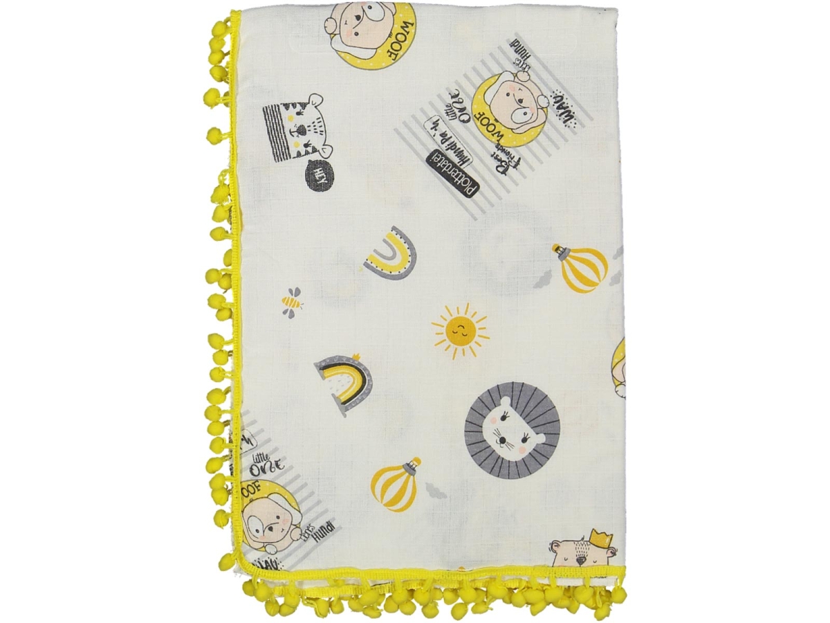 BEBE ÇİFTKATLI PONPONLU MUSLİN BATTANİYE