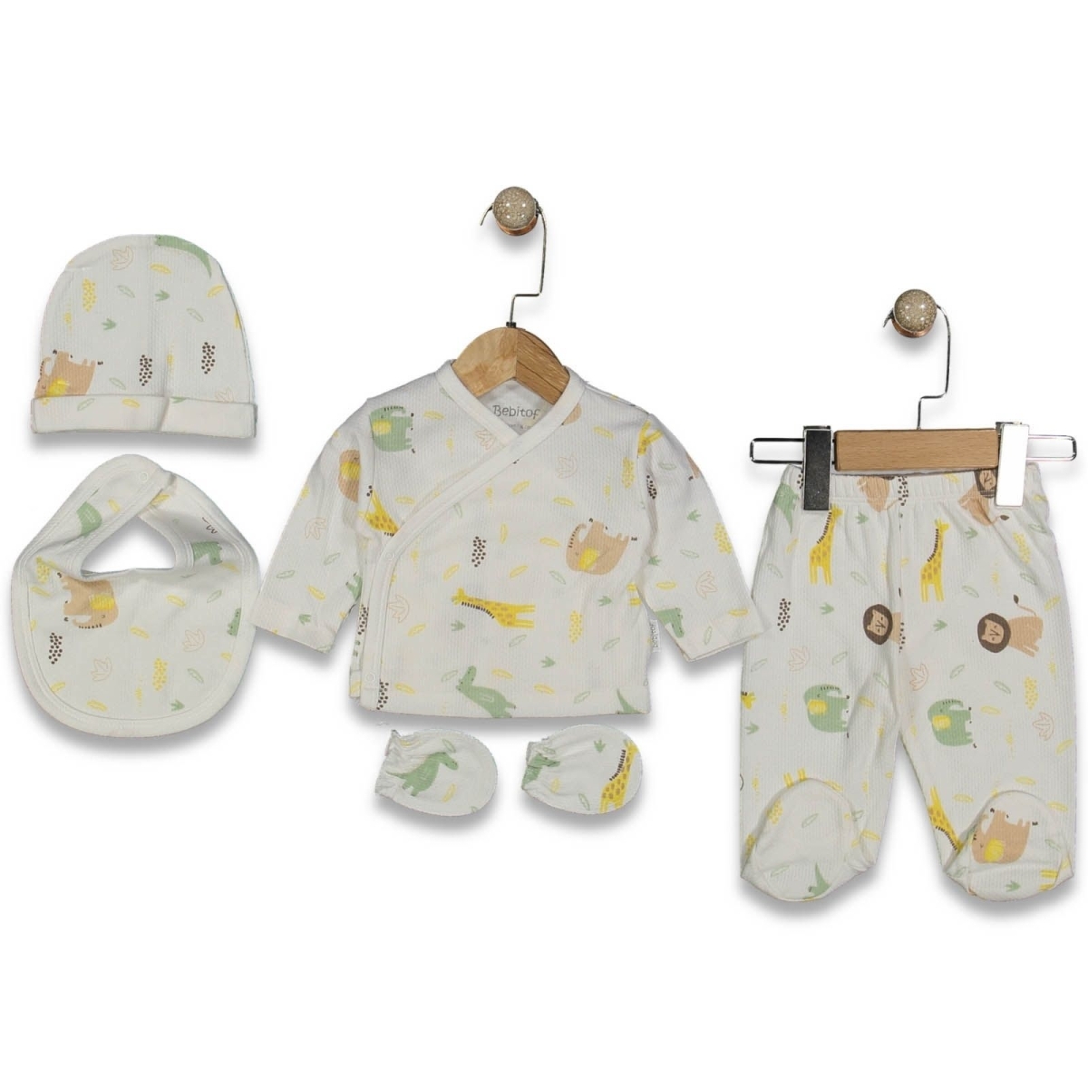 BEBİTOF 20114-UNISEX 1/3 AY ZÜRAFA DESEN JAKAR 5 Lİ ZIBIN TAKIMI