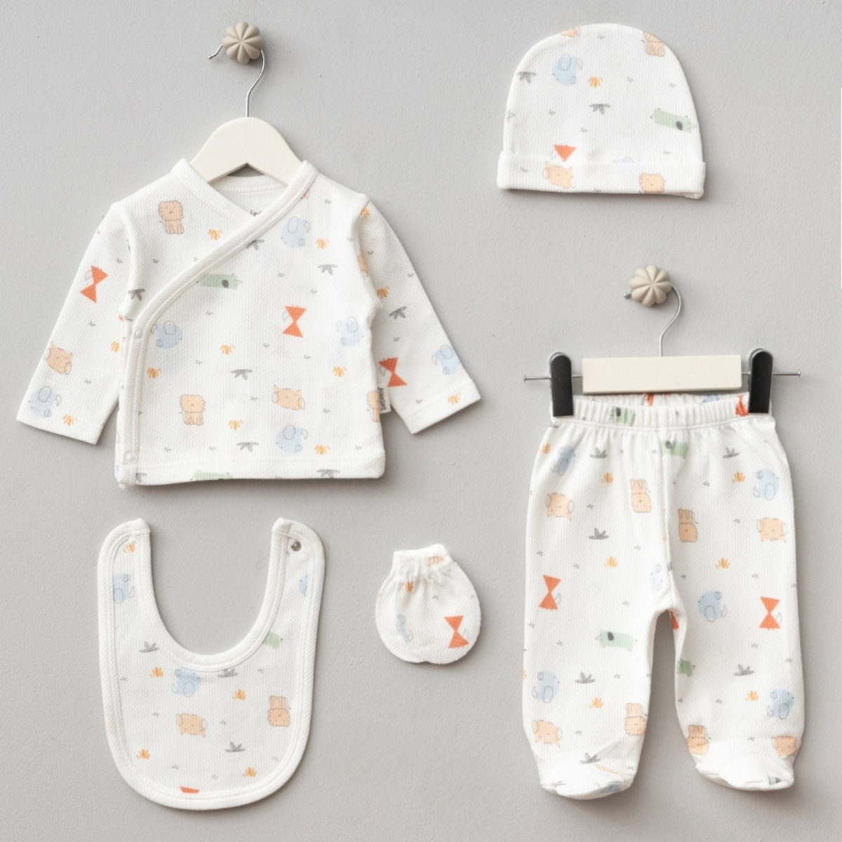 BEBİTOF 20131-UNISEX 0/3 AY KİRPİ DESEN 5 PARÇA ZIBIN SETİ