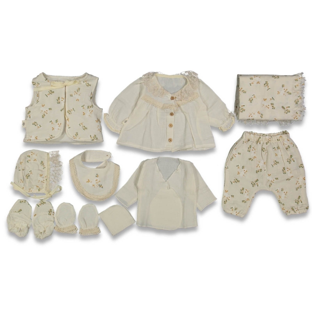 BEBLY KİDS 10020-KIZ 1/3 AY MÜSLİN ÇİÇEK KABARTMALI YELEKLİ 10LU SE