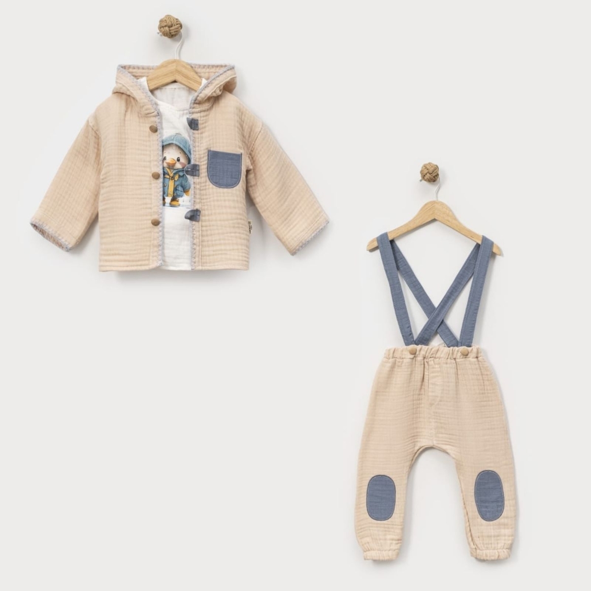 BEBLY KİDS 2522-ERKEK 9/18 AY KROŞETA HIRKALI MÜSLİN 3 LÜ TAKIIM