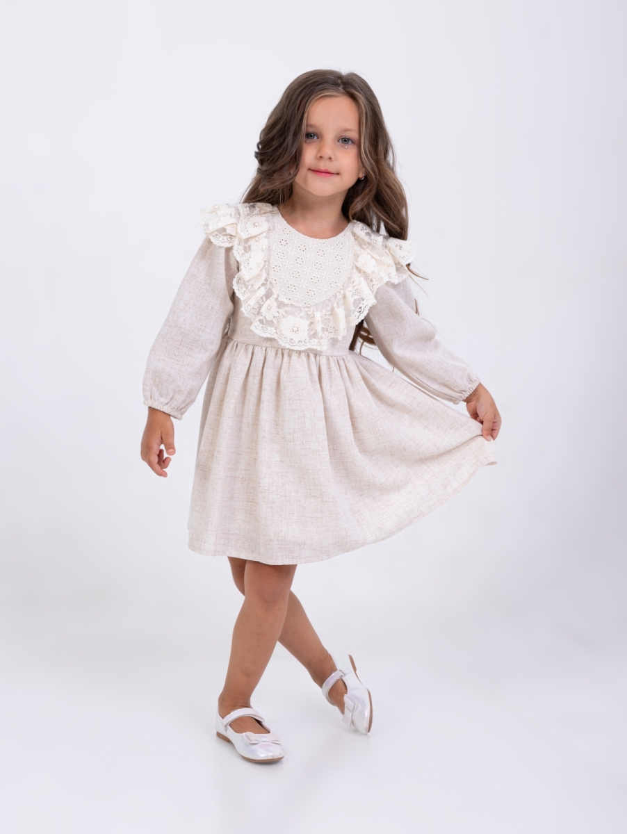 BRODE ROBALI DANTELLİ KETEN ELBİSE