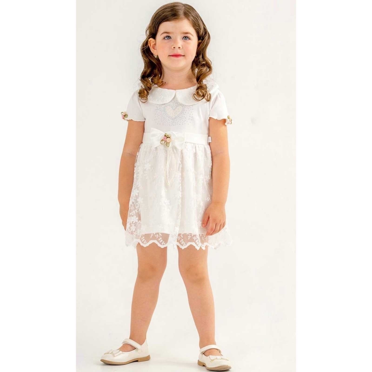 BULŞEN 436-KIZ 2/4 YAŞ KALPLİ İNCİLİ ELBİSE