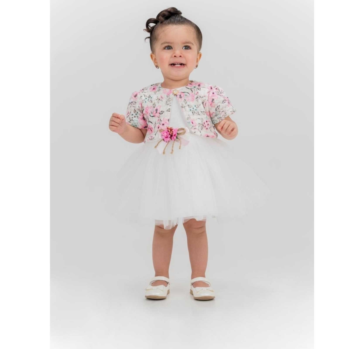 BULŞEN 442-KIZ 9/18 AY  BASKILI PETEK SİMLİ HIRKALI  ELBİSE