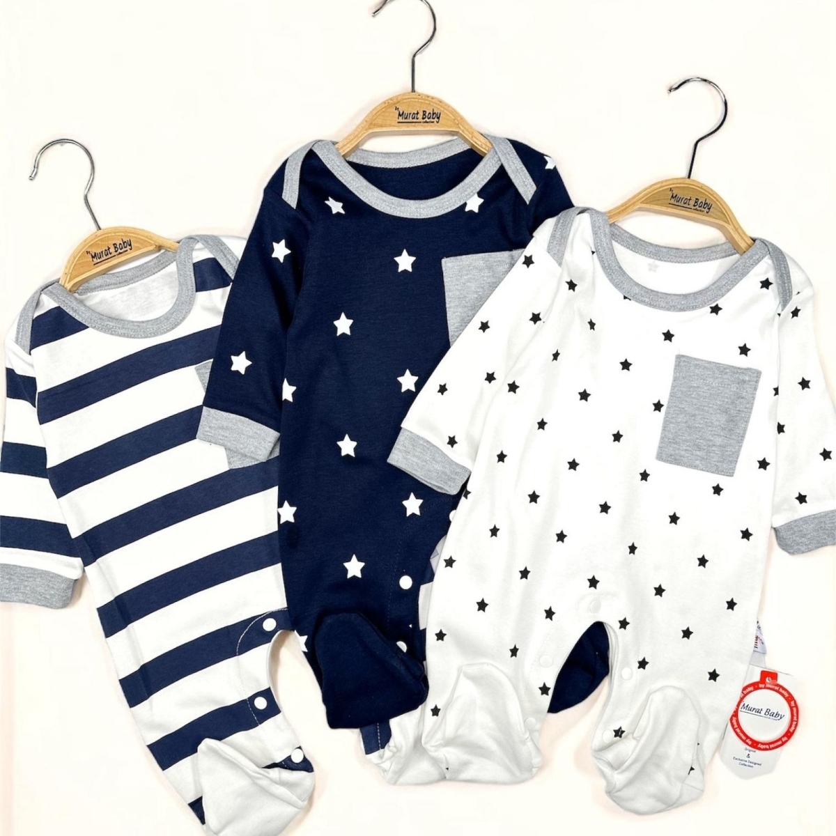 BYMURAT 9677-ERKEK 0/6 AY YILDIZLI ÇİZGİLİ CEP DETAYLI 3LÜ TULUM