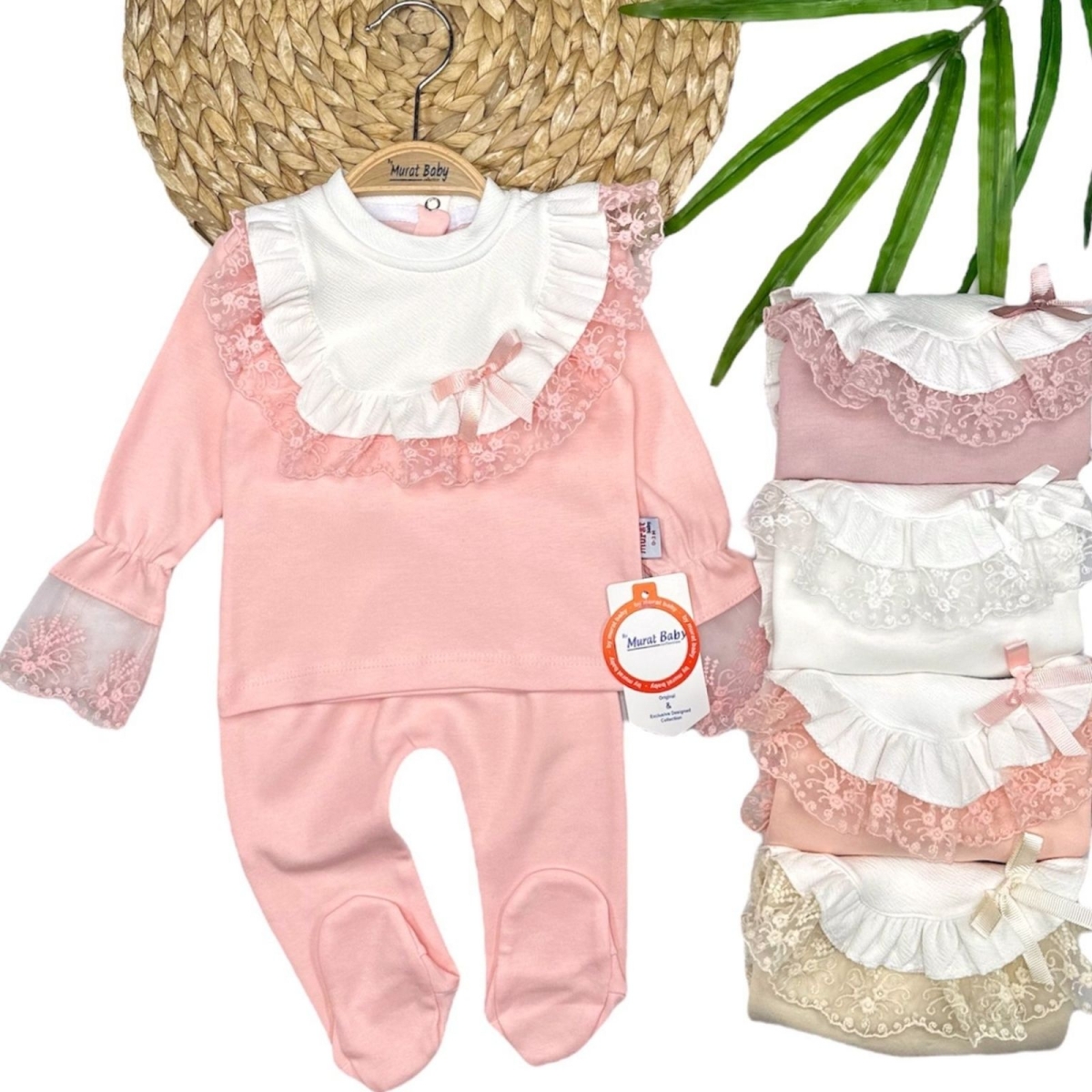 BYMURAT 9705-KIZ 0/6 AY YAKA KURDELA DETAYLI 2Lİ TAKIM