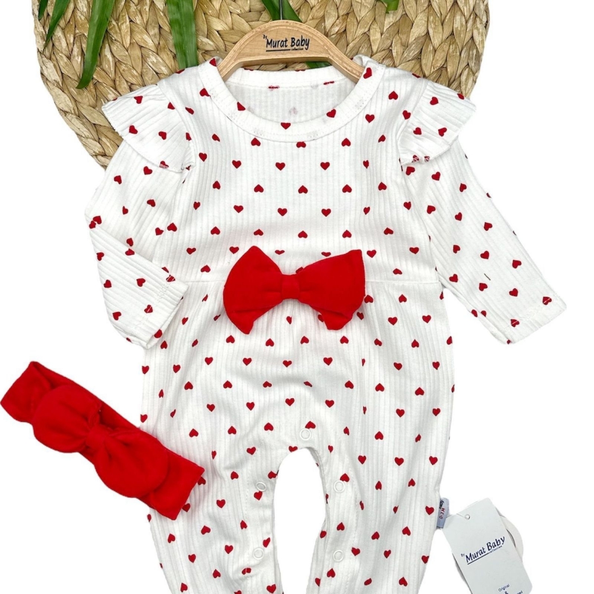 BYMURAT 9773-KIZ 0/6 AY KÜÇÜK KALP BASKILI TULUM