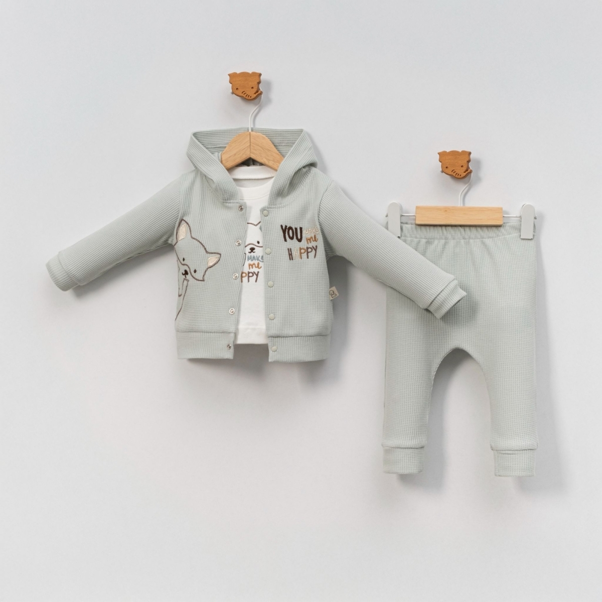 Belemir - 7152 / Tilki Nakışlı 3'lü Waffle Takım