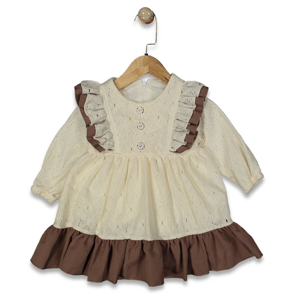 CANÖZ 3555-KIZ 1/4 YAŞ DÜĞMELİ DANTELLİ ELBİSE