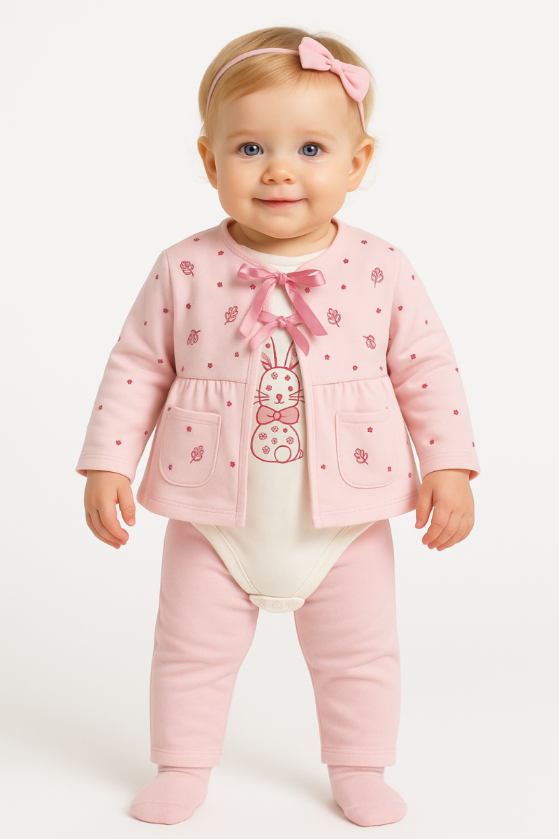 CEPLİ YAPRAK DESENLİ FİYONK BAĞLAMALI 3&#039;LÜ TAKIM(3 AY-6 AY-9 AY)