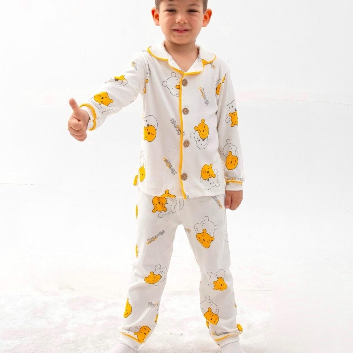 DOLAŞKİDS 1096-UNISEX 9/24 AY POOH BASKILI  PİJAMA TAKIM