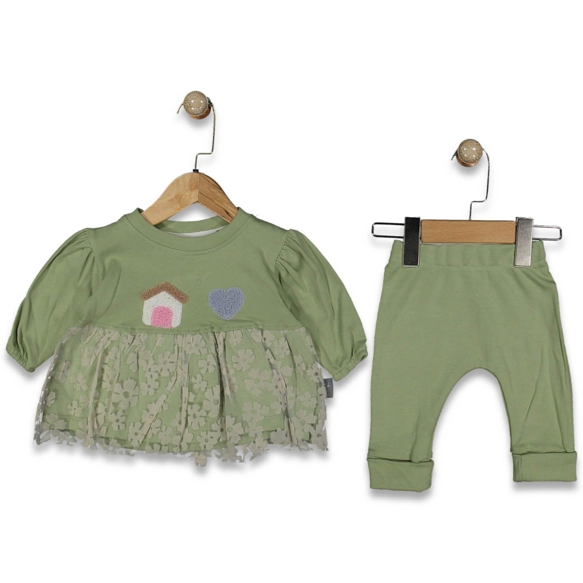 DONİNO USD 14143-KIZ 3/12 AY BEBELLOVE  EV DESENLİ İKİLİ  TAKIM