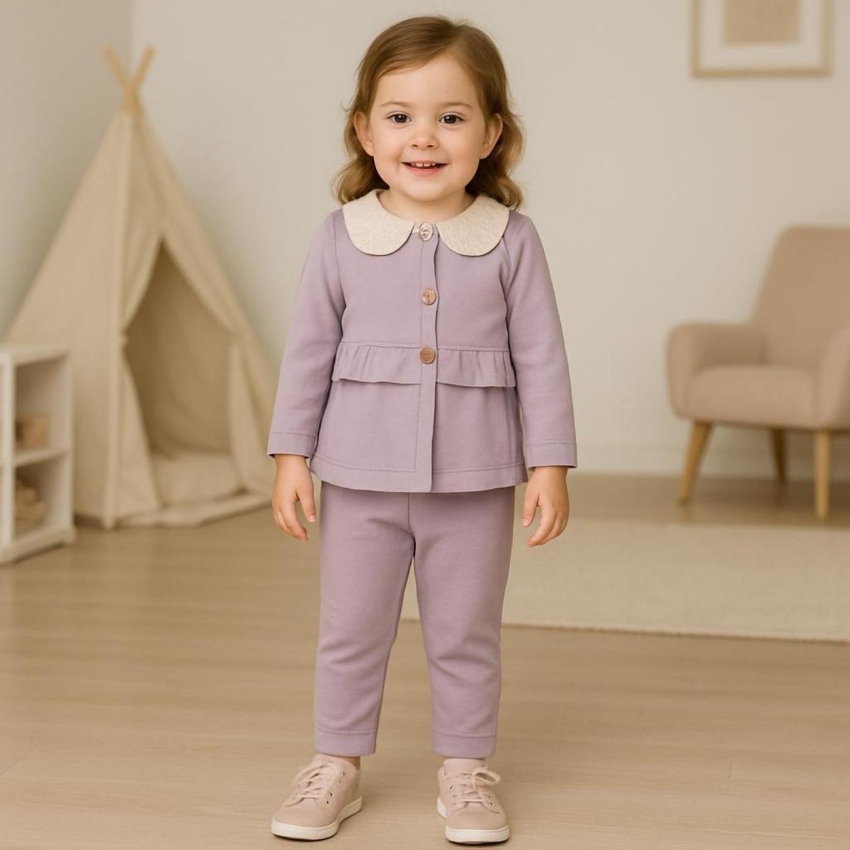 DONİNO USD 40806-KIZ 6/24 AY TAHTA DÜĞMELİ HIRKA   TAKIM