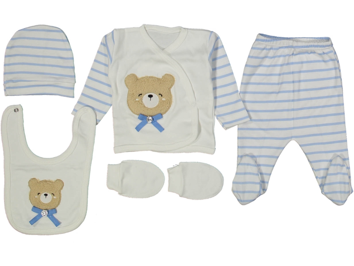 ERKEK 0/3 AY ÇİZGİLİ PAPYONLU AYI 5Lİ SET