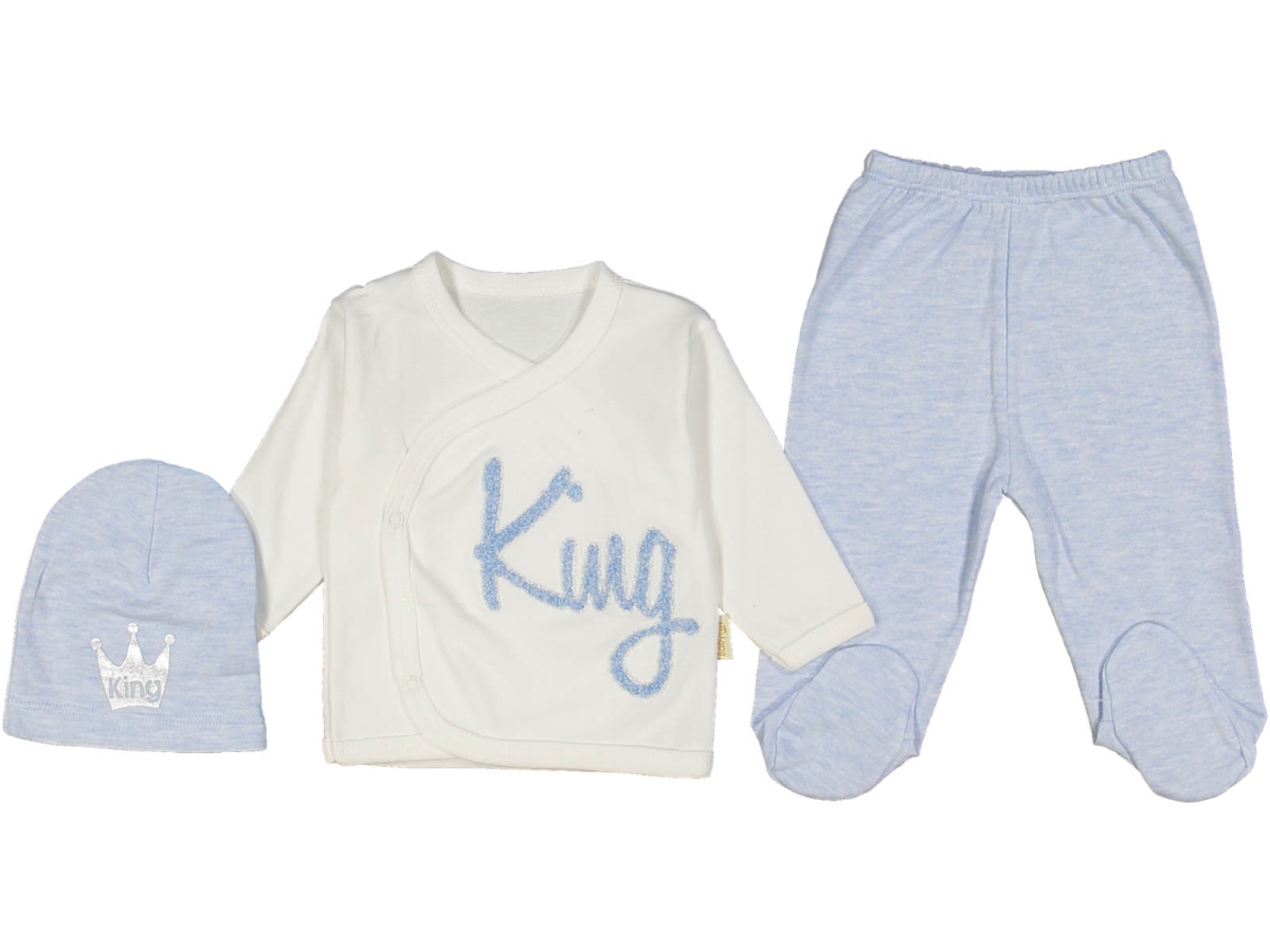 ERKEK 0/3 AY KİNG TAÇ NAKIŞLI 3LÜ TKM