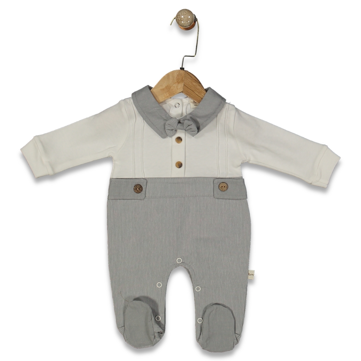 ERKEK 0/6 AY PAPYONLU ÇİZGİLİ DÜĞMELİ  TULUM