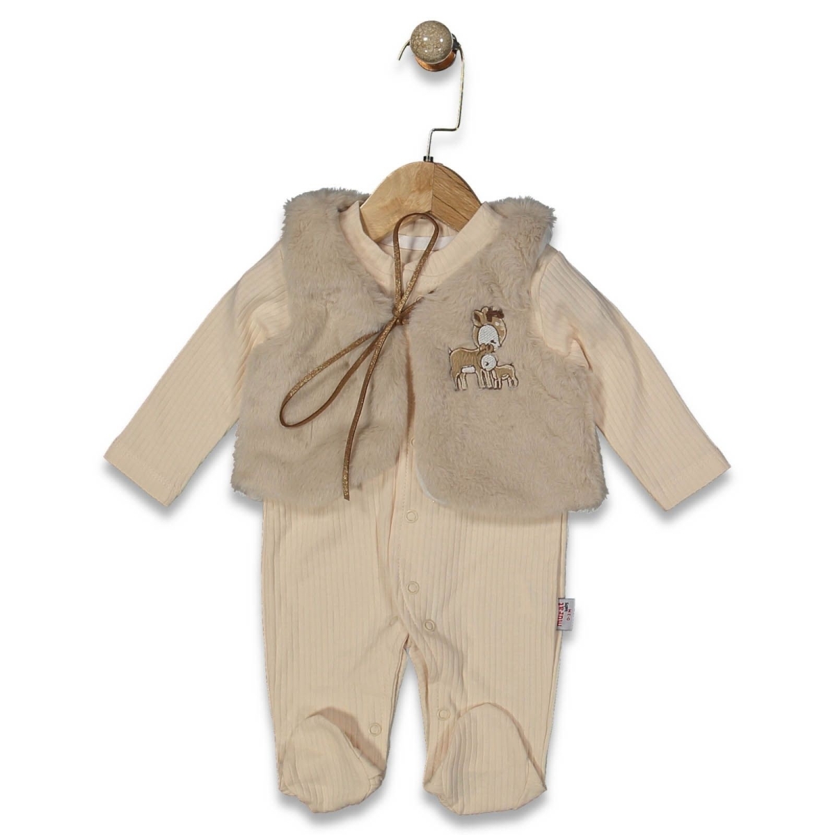 ERKEK 0/6 AY PELUŞ YELEKLİ CEYLAN BASKILI TULUM