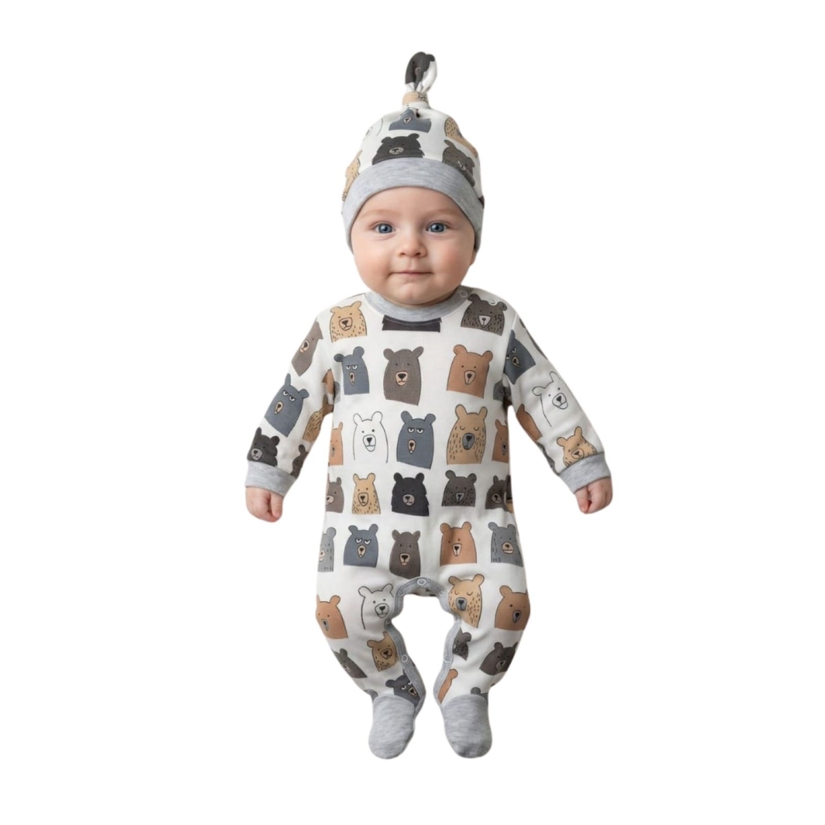 ERKEK 1/3 AY AYICIK DESENLİ 2 LI TULUM VE ŞAPKA