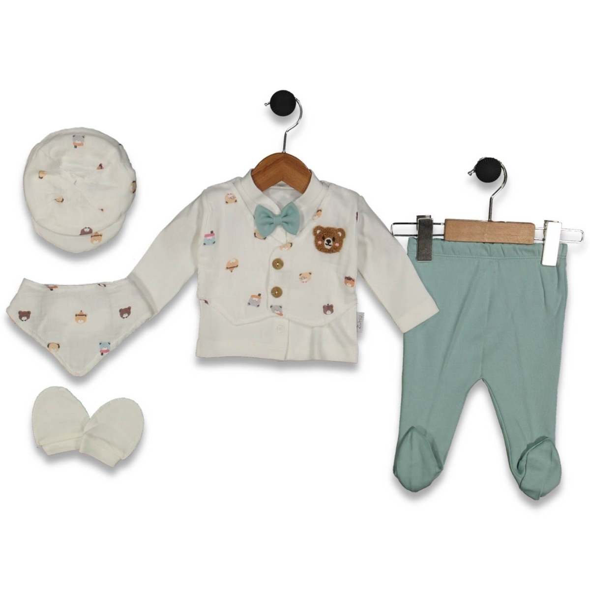 ERKEK 1/3 AY MÜSLİN YELEKLİ PAPYONLU ASLANLI 5 Lİ