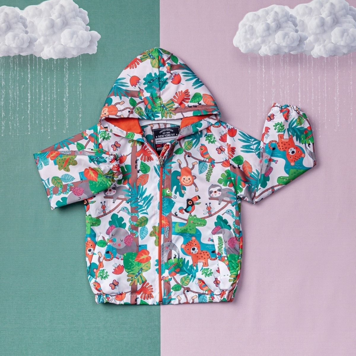 ERKEK 1/4 YAŞ ASLAN FİL BASKILI YAGMURLUK