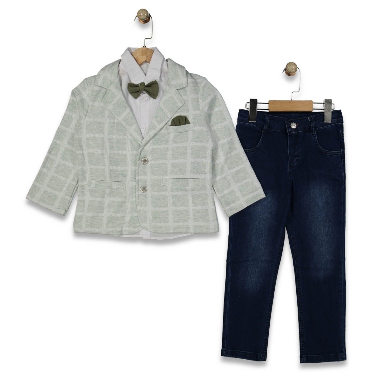 ERKEK 1/5 YAŞ KARELİ CEKETLİ PAPYONLU 3&#039;LÜ TAKIM