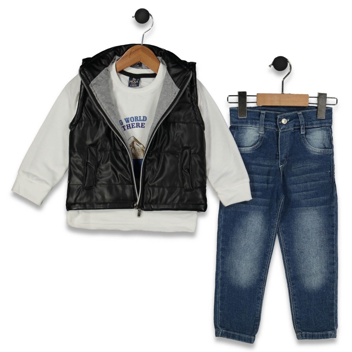 ERKEK 2/5 YAŞ ÇADIRLI DERİ YELEKLİ  ÜÇLÜ TAKIM