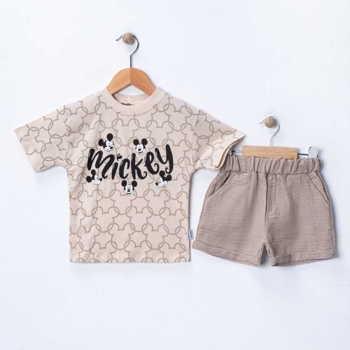 ERKEK 2/5 YAŞ MİCKEY BASKILI MÜSLİN ŞORTLU TAKIM