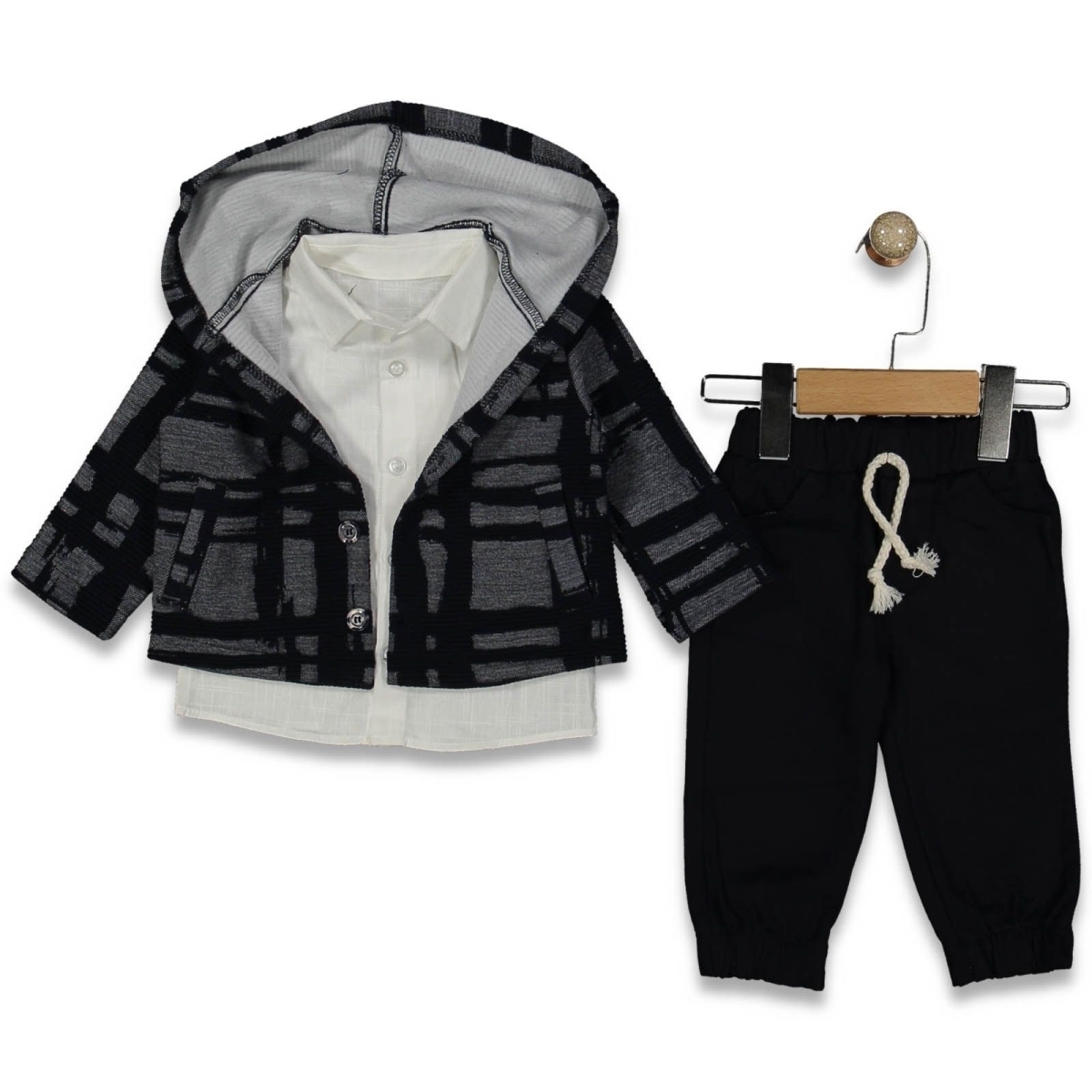 ERKEK 2/6 YAŞ ÇİZGİLİ HIRKALI 3'LÜ  TAKIM