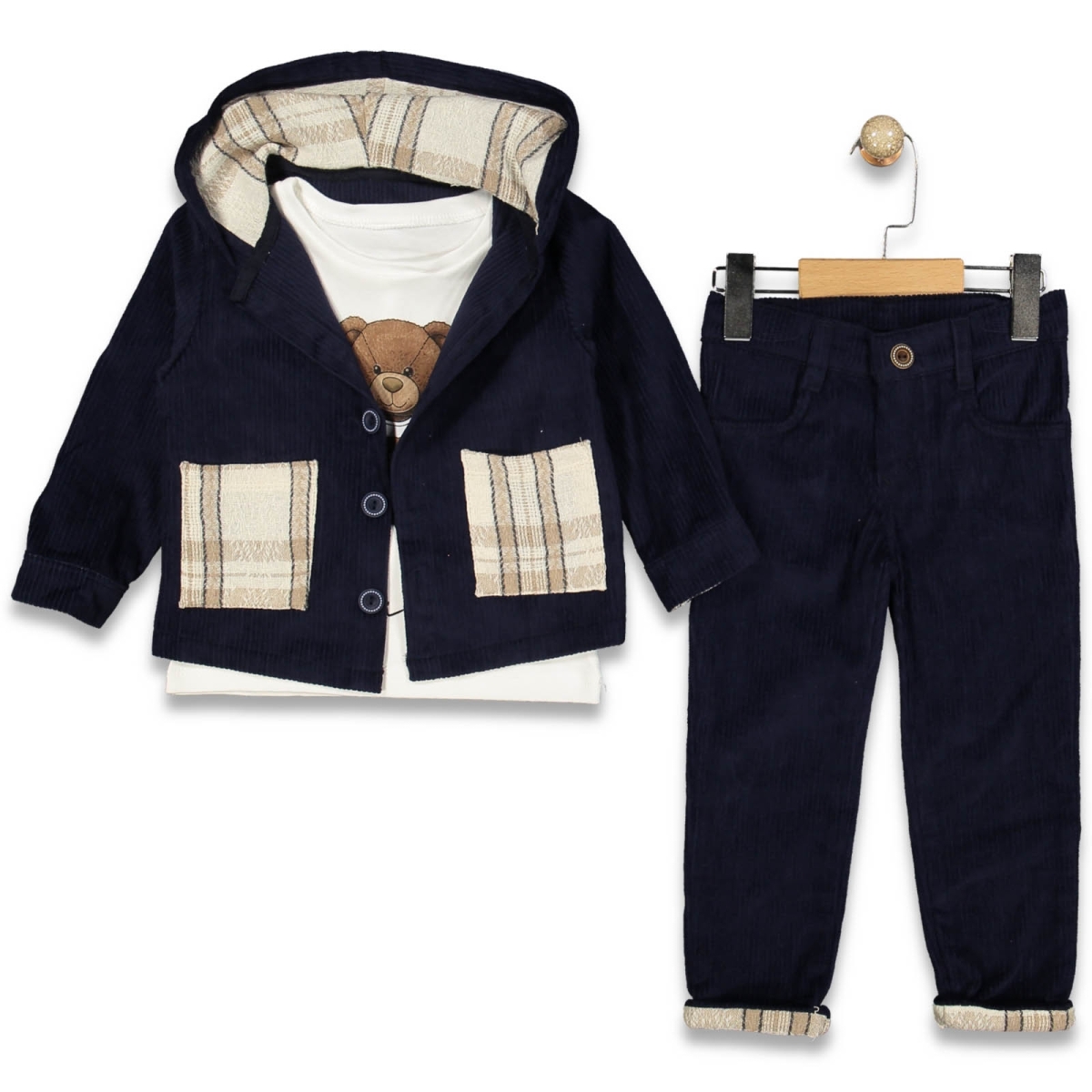 ERKEK 2/6 YAŞ EKOSE CEPLİ  KADİFE 3'LÜ  TAKIM