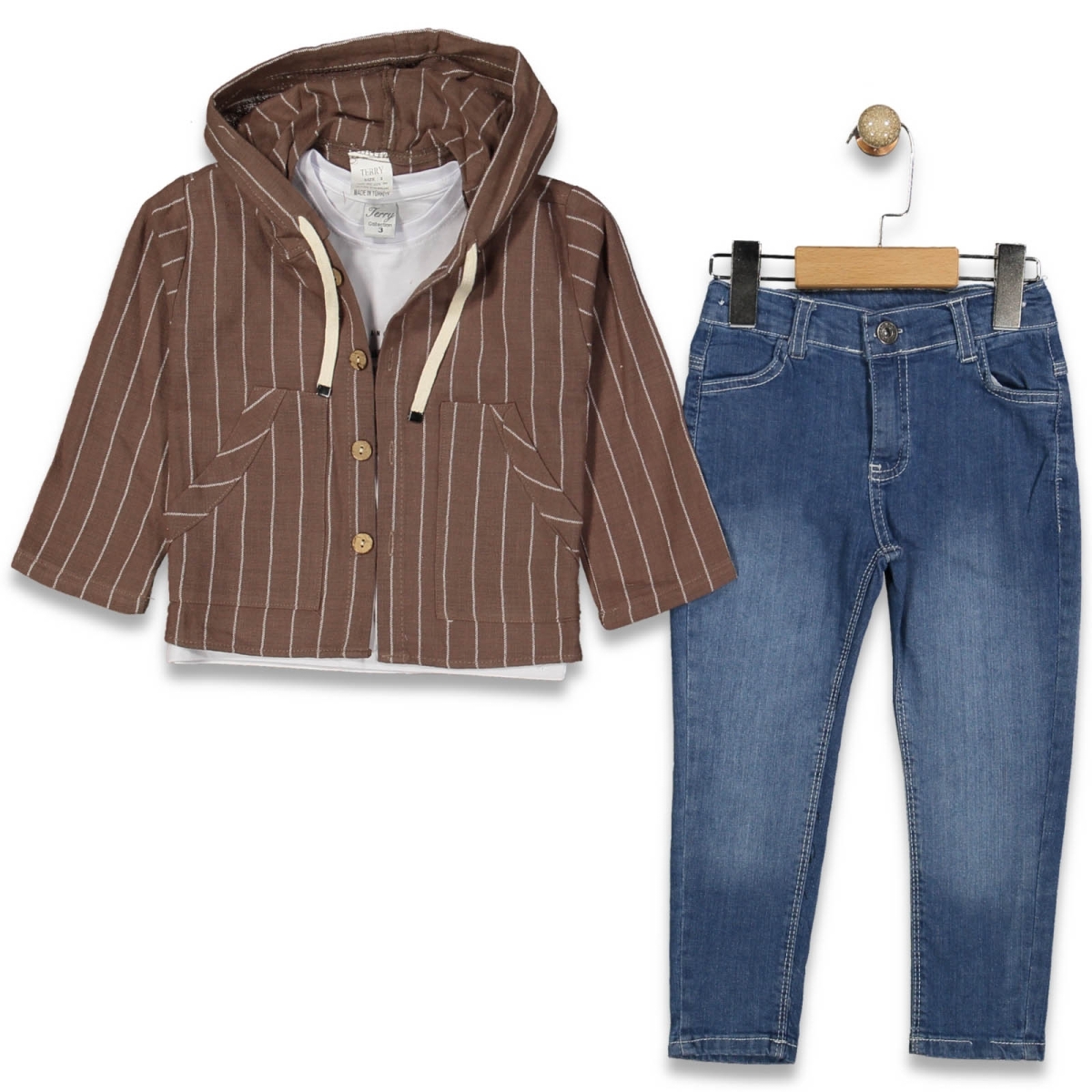 ERKEK 3/6 YAŞ ÇİZGİLİ KAPŞONLU ÜÇLÜ TAKIM