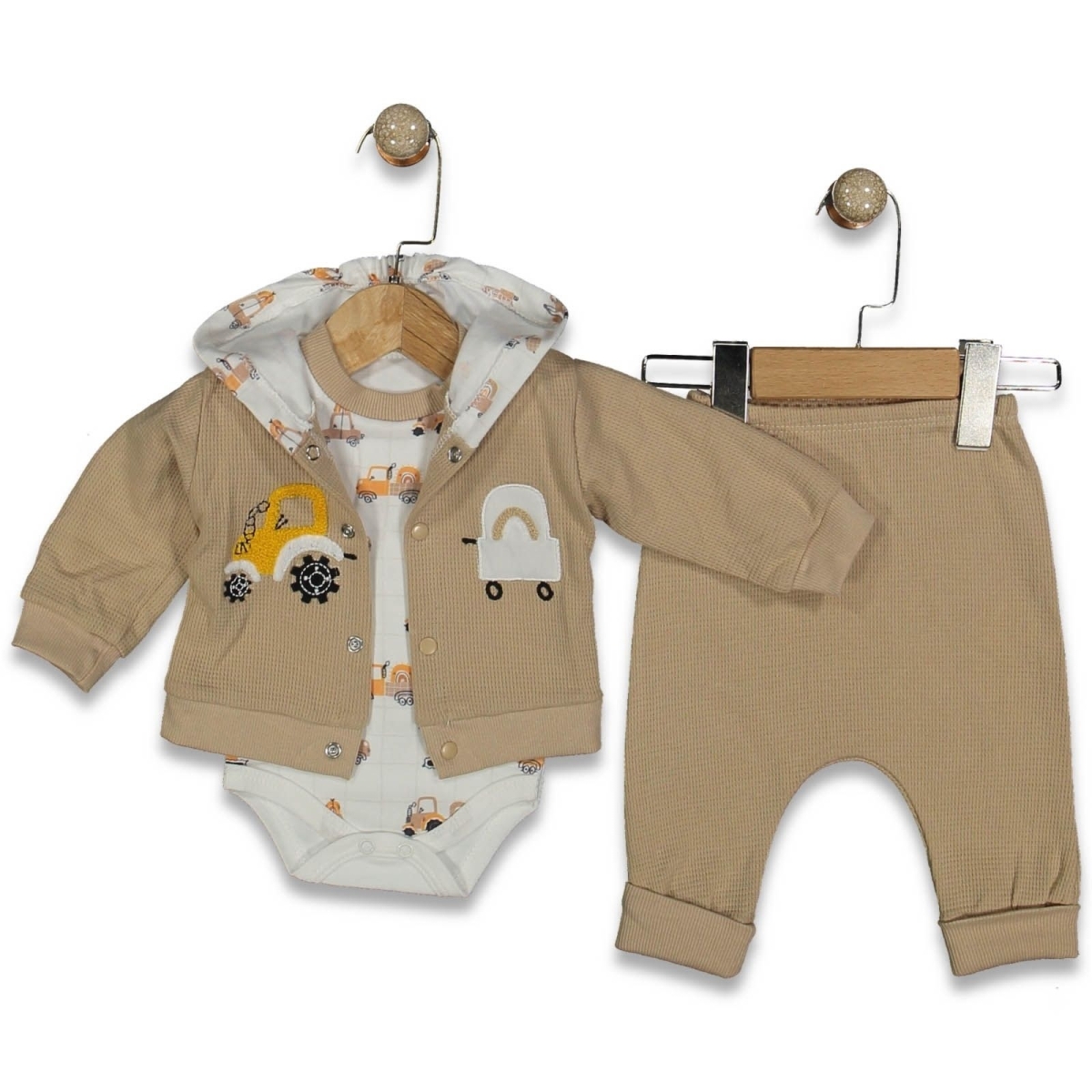 ERKEK 3/9 AY ARABA NAKIŞLI 3LÜ KAPŞONLU TAKIM