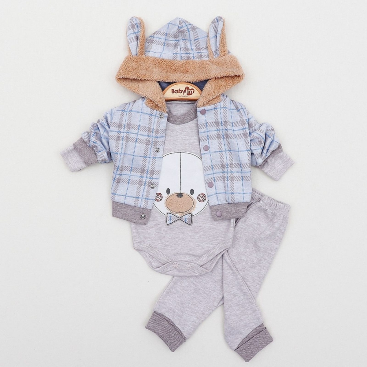 ERKEK 3/9 AY AYI BASKILI EKOSE KULAKLI 3&#039;LÜ KAPŞON