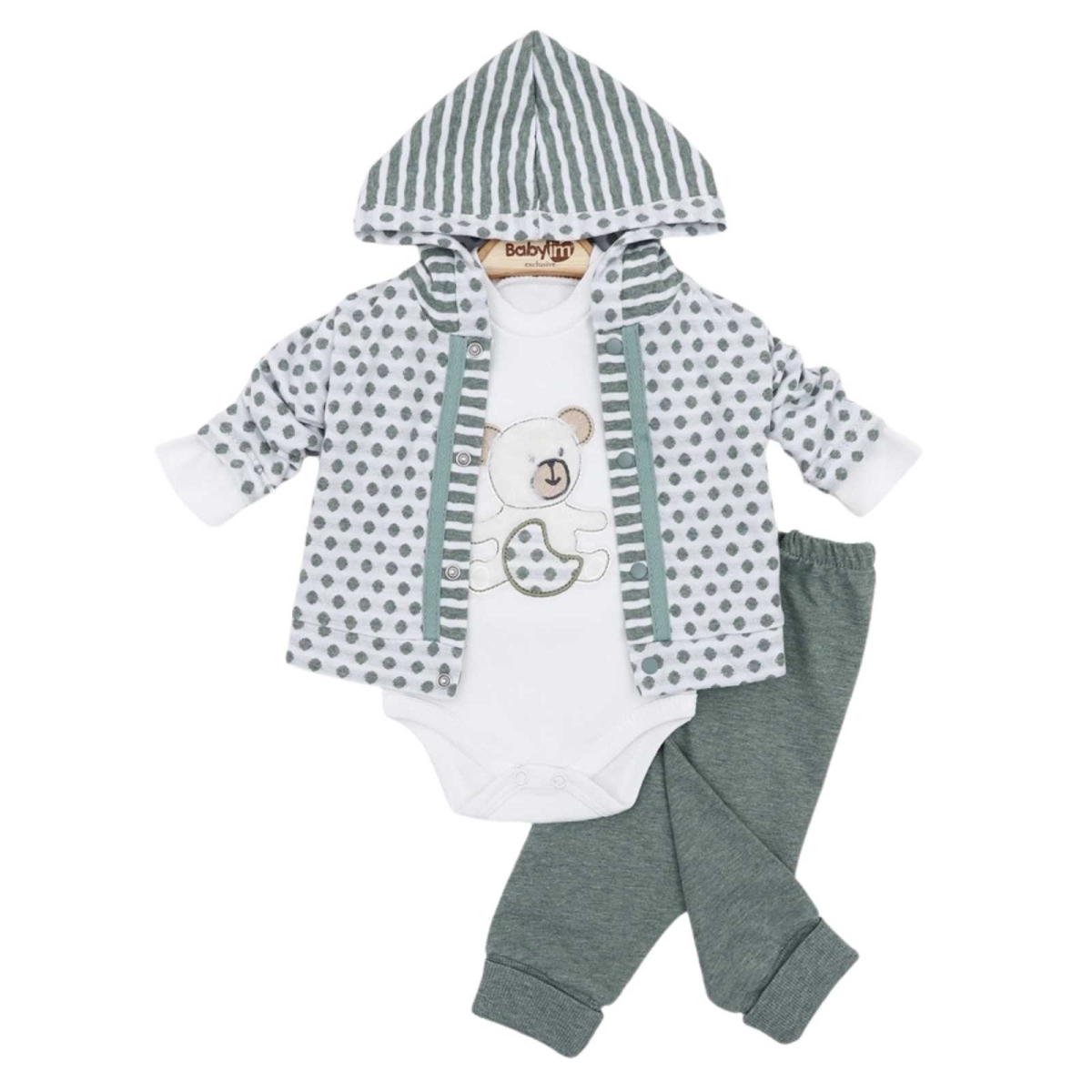 ERKEK 3/9 AY AYI NAKIŞLI DETAYLI 3,LÜ KAPŞONLU  TA