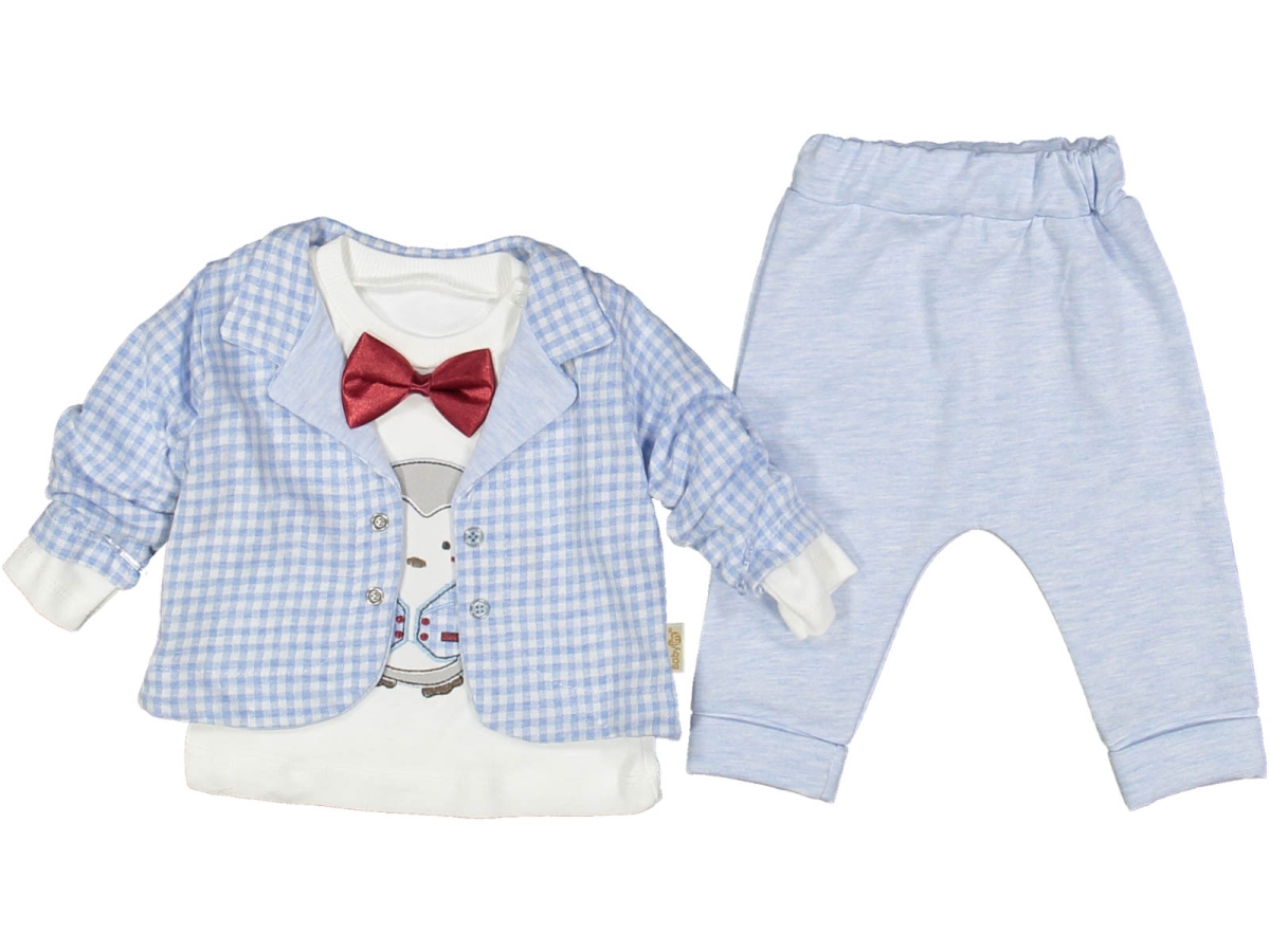 ERKEK 3/9 AY PENGUENLİ KARELİ 3&#039;LÜ CEKET TAKIM 