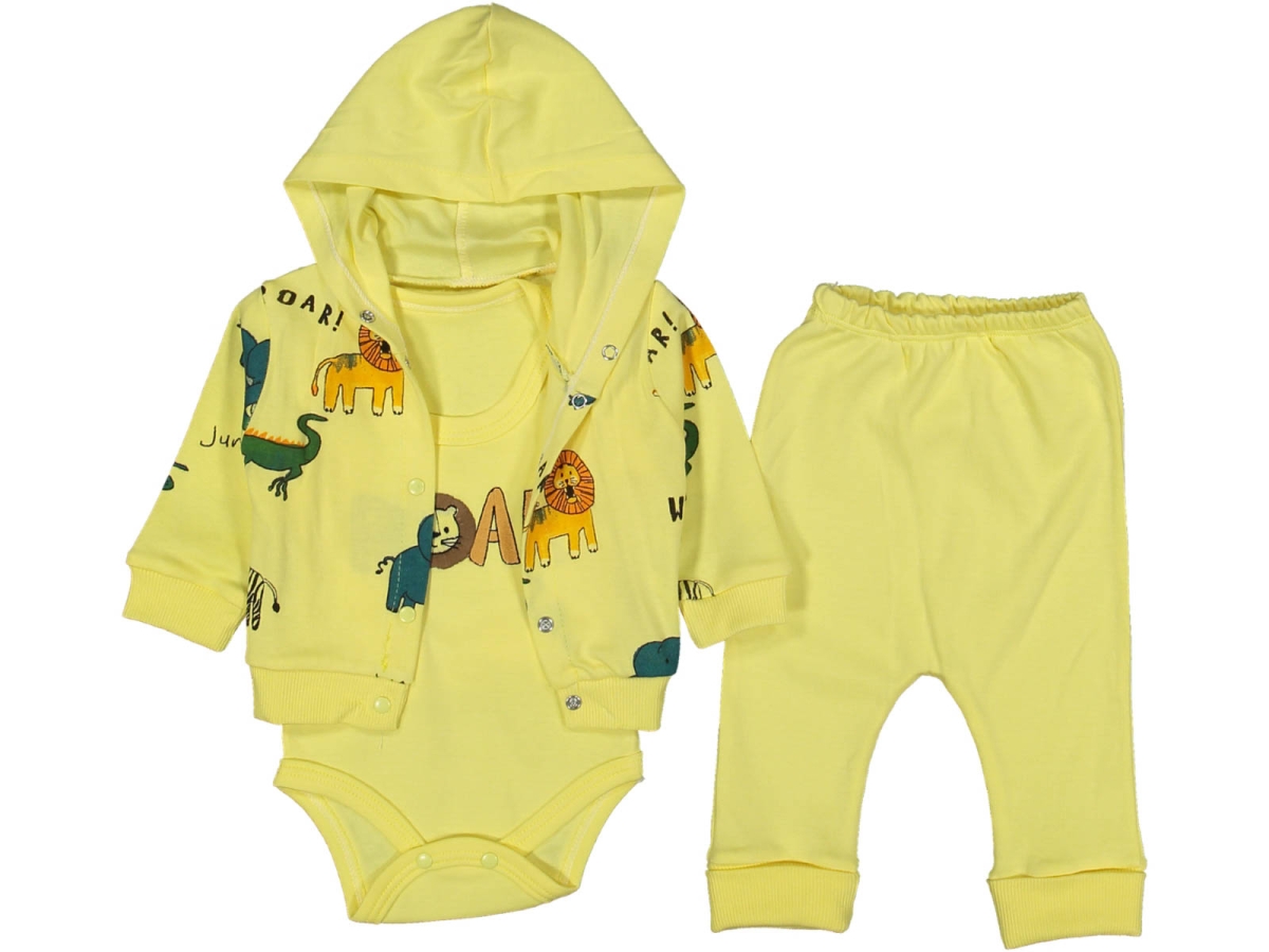 ERKEK 3/9 AY SAFARİ HAYVAN BASKILI ÜÇLÜ BADİLİ TAKIM