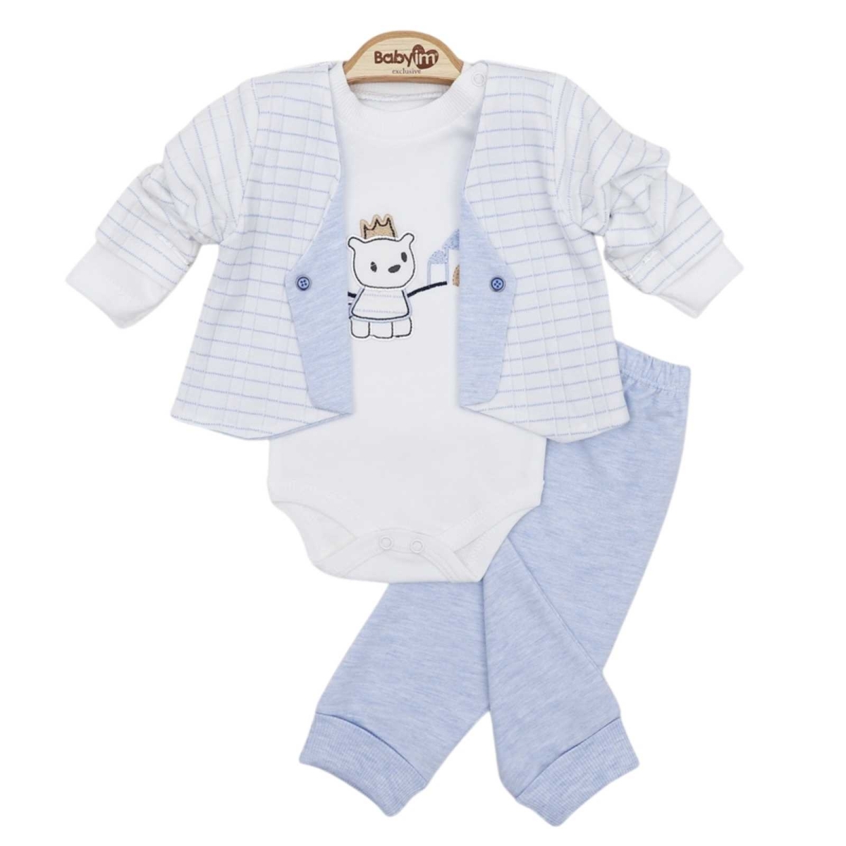 ERKEK 3/9 AY TAÇLI AYI DETAYLI CEKET 3,LÜ TAKIM