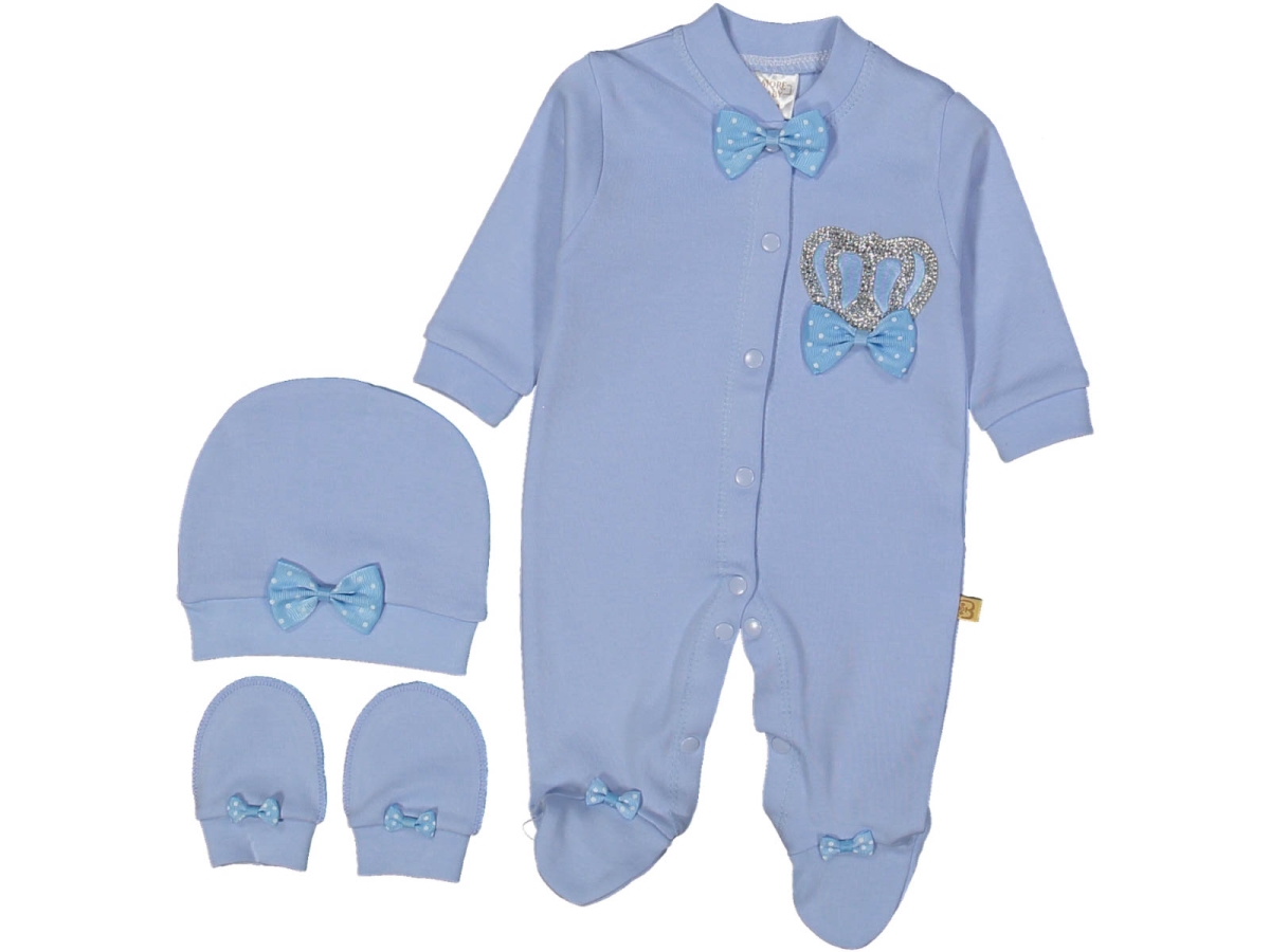 ERKEK 3/9 AY TAÇLI KRAL TAÇLI MAVİ TULUM SETİ