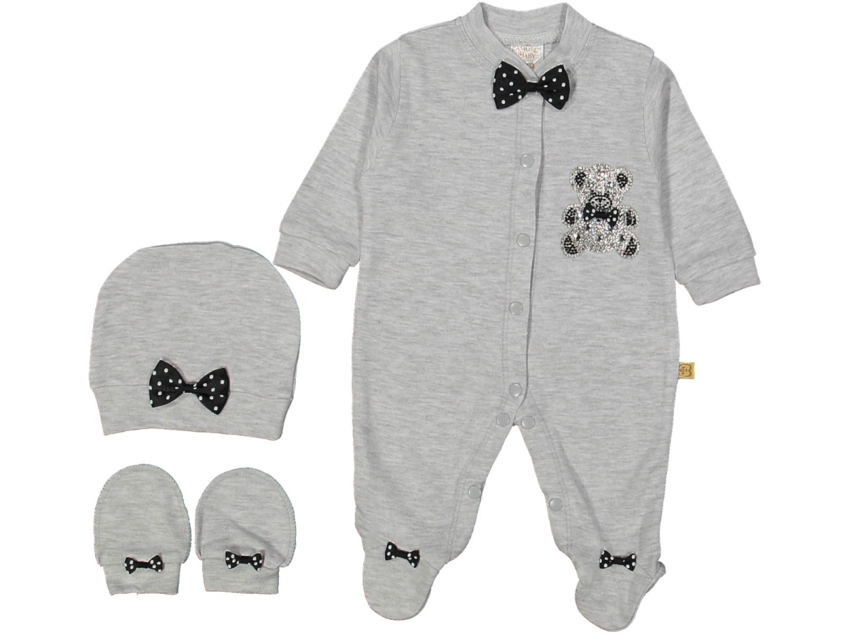 ERKEK 3/9 AY TAŞLI AYILI DÜZ GRİ TULUM SETİ