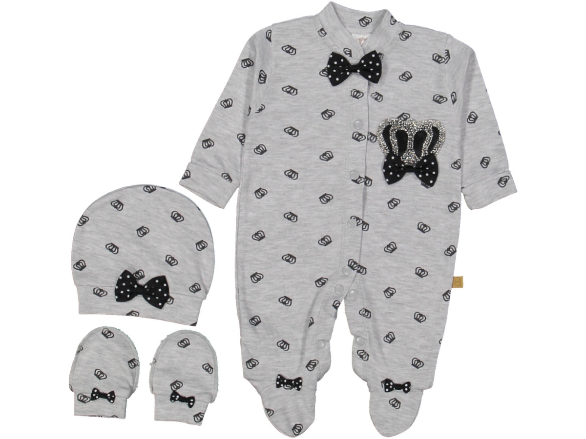 ERKEK 3/9 AY TAŞLI KRAL TAÇ NAKIŞLI BASKILI MAVİ TULUM SETİ