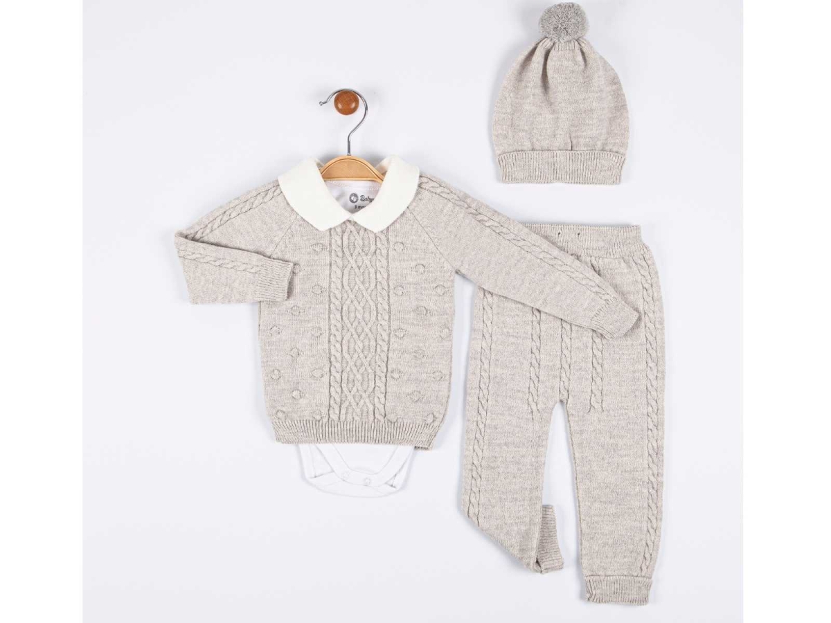 ERKEK 3/9 AY YAKALI ÖRGÜ DESEN TRİKO 4’LÜ SET