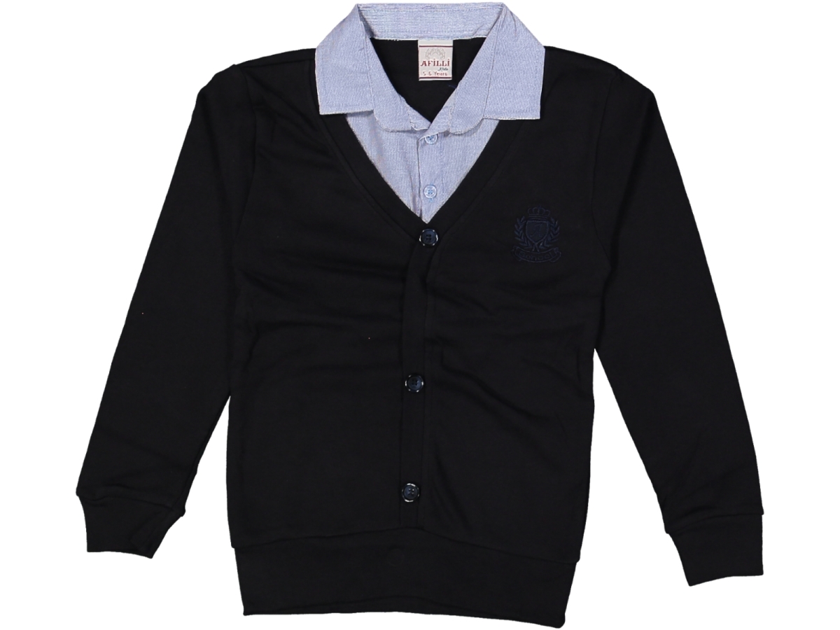 ERKEK 5/14 YAŞ A ARMA NAKIŞLI DÜĞMELİ HIRKALI SAHTE GÖMLEK MAVİ