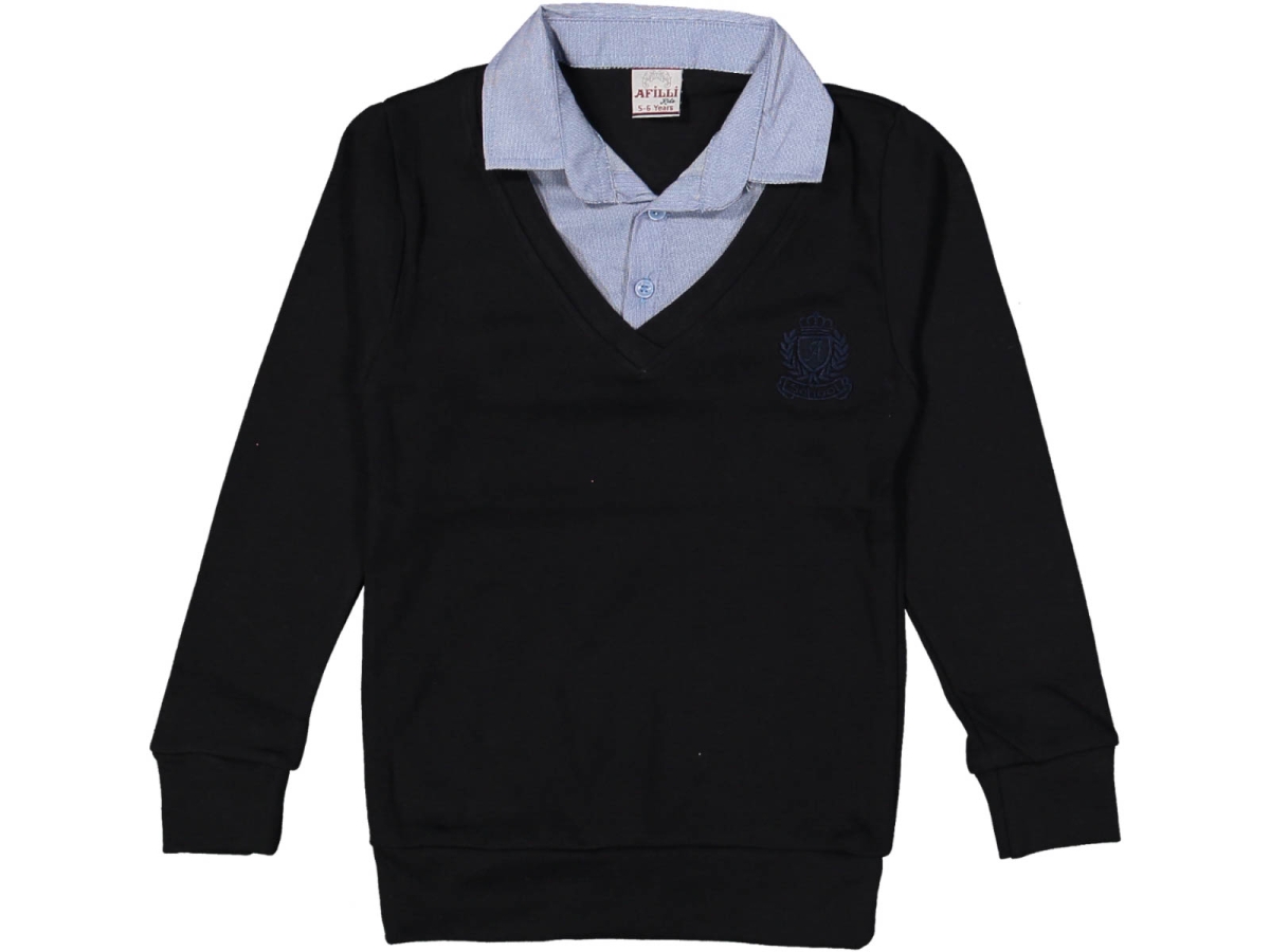 ERKEK 5/14 YAŞ A ARMA NAKIŞLI V YAKA SAHTE GÖMLEK MAVİ