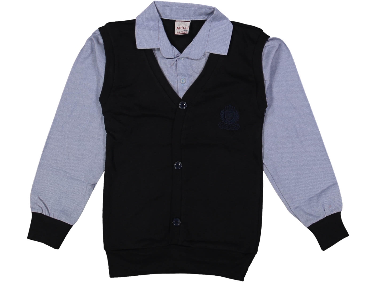 ERKEK 5/14 YAŞ P ARMA NAKIŞLI SÜVETERLİ SAHTE GÖMLEK MAVİ